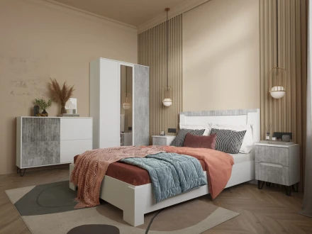 Тумба прикроватная Ливерпуль, белый / бетон светлый 